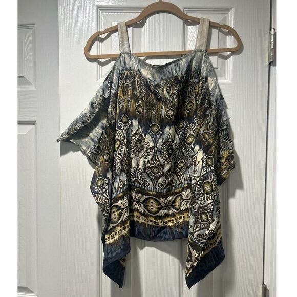 SW3 Bespoke Cold Shoulder Silk Printed Blouse Small - Picture 2 of 6